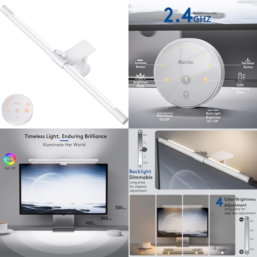 Setup Desk Monitor - モニターライトバー リモコン付き、アイケア、グレアなし、省スペースホームオフィスデスクランプ、無段階調光、簡単セットアップLEDコンピューターライト