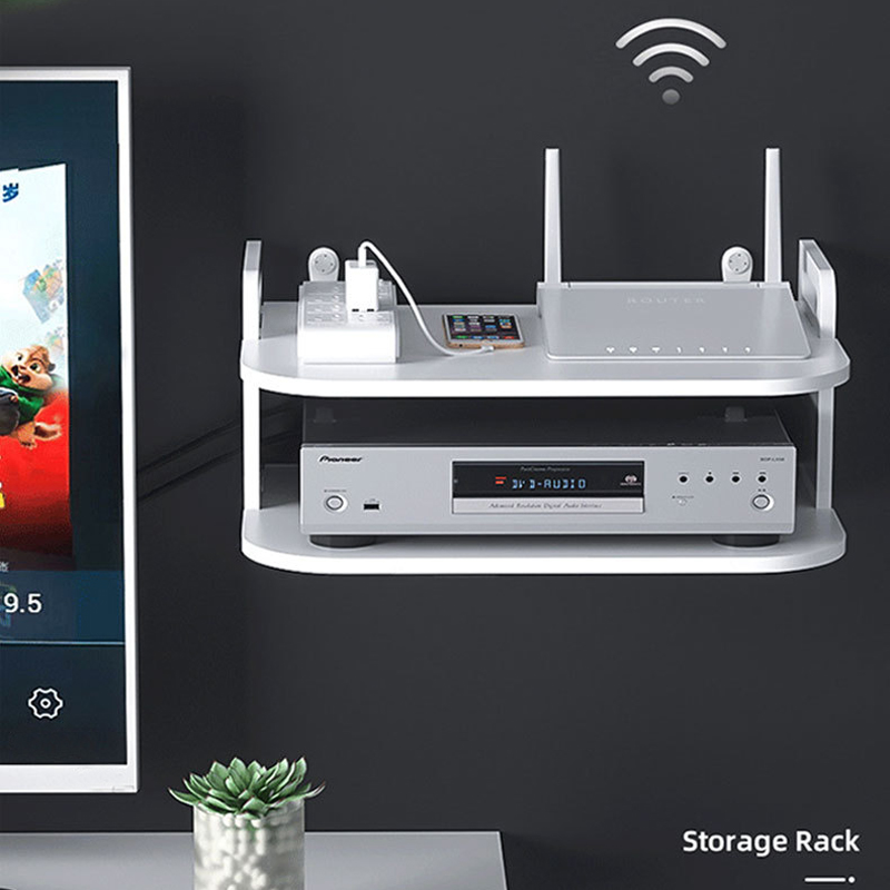 Desk Setup With Tv - 壁掛け式ルーターケーブルオーガナイザーシェルフ、通気性のあるすっきりとした設置、モデム、テレビセットトップボックス、収納ラック、テレビボックス、デスクアクセサリーホルダー