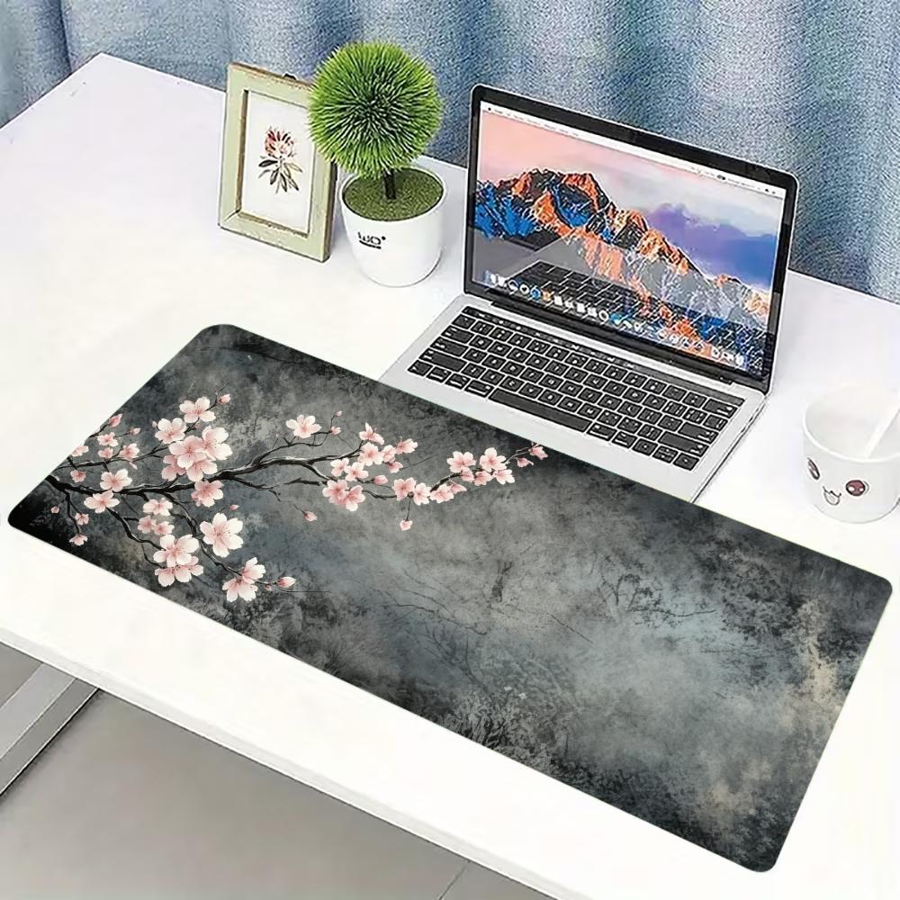 Desk Setup Pc And Laptop - 梅の花インクアート拡張デスクマット滑り止めゴムステッチエッジ大型マウスパッドラップトップPCオフィスデスクトップゲームセットアップ用