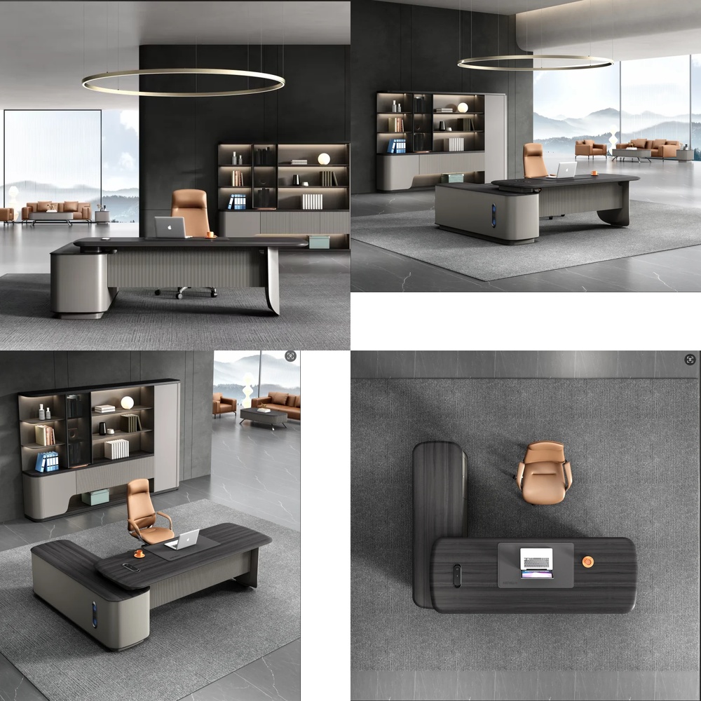 モダンな高級エグゼクティブL字型デスク、サイドテーブル付き、 - Desk Setup L Shaped のレビューと価格