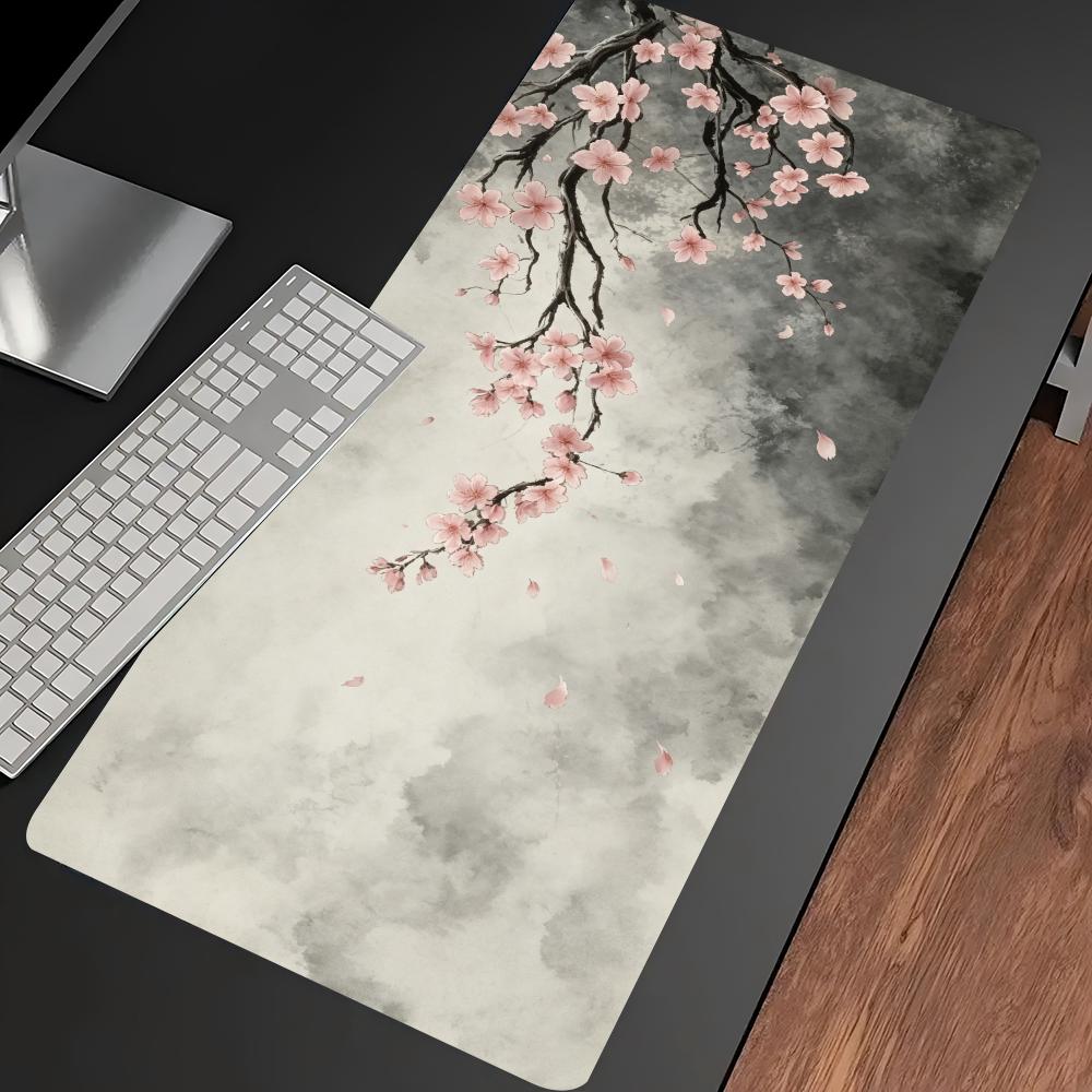 梅の花インクアート拡張デスクマット滑り止めゴムステッチエッジ - Desk Setup Pc And Laptop のレビューと価格