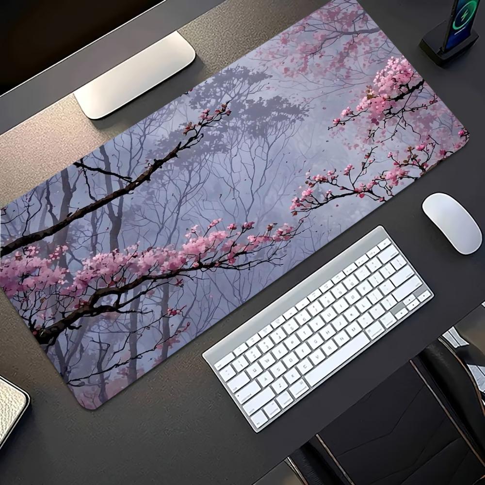 梅の花インクアート拡張デスクマット滑り止めゴムステッチエッジ - Desk Setup Pc And Laptop のレビューと価格