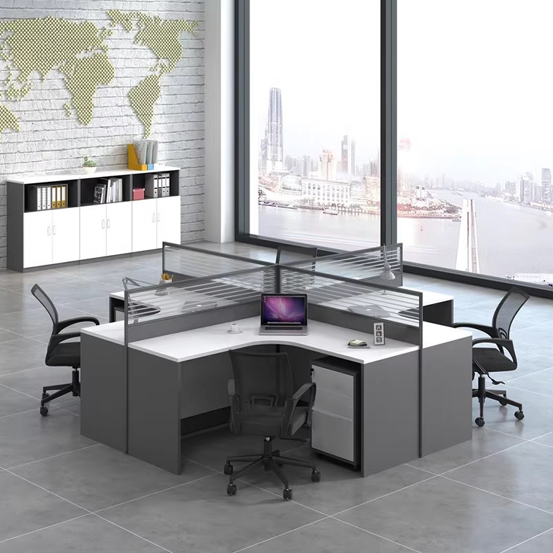 白いオフィスデスク（2人、4人、6人用）ドライキングテンコー - Desk Setup L Shaped のレビューと価格