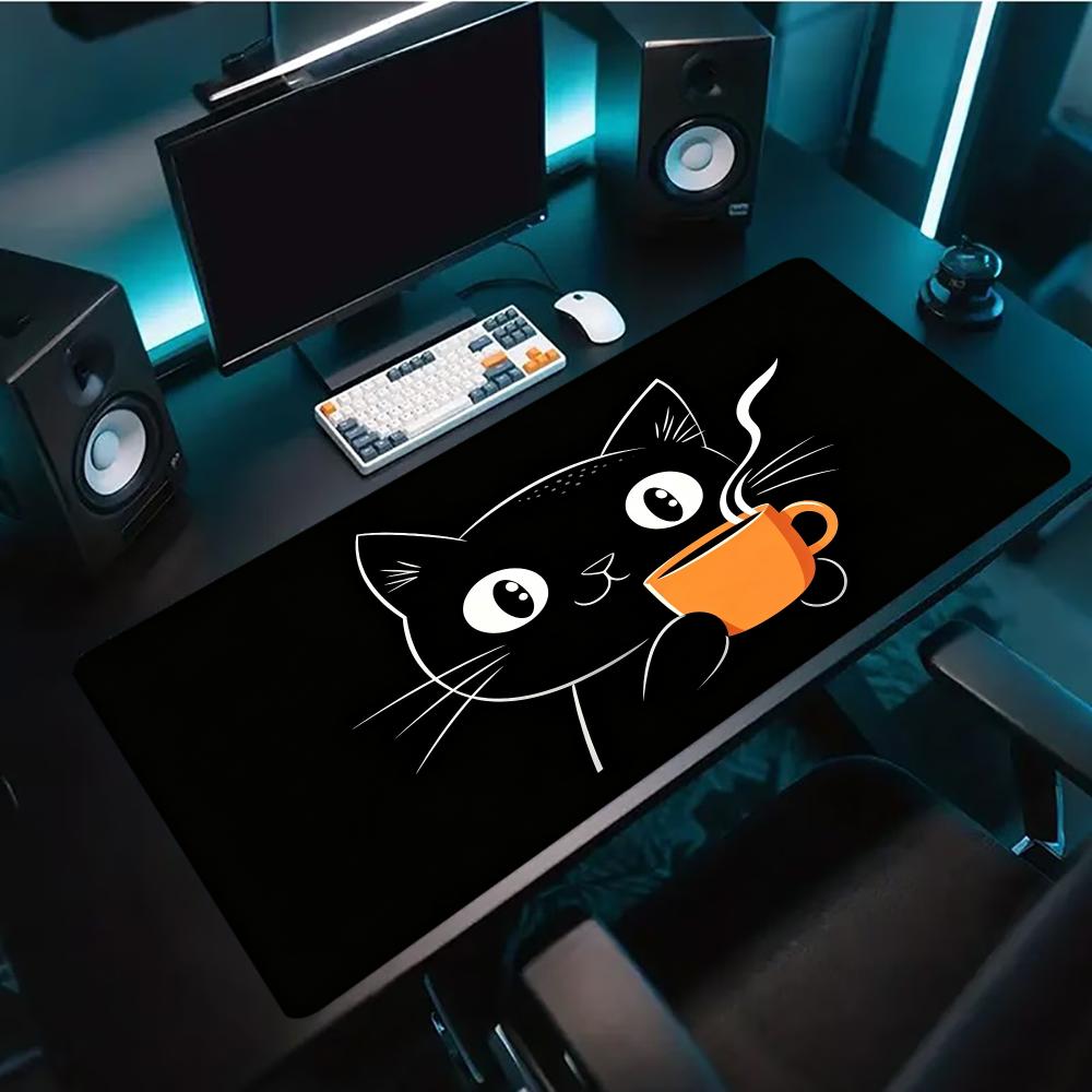 かわいいラインアート猫がコーヒーカップを持った大型ゲーミング - Desk Setup Pc And Laptop のレビューと価格